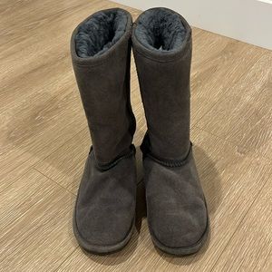 Abound Gray Suede Fur-lined Calf Length Boots - size: 7